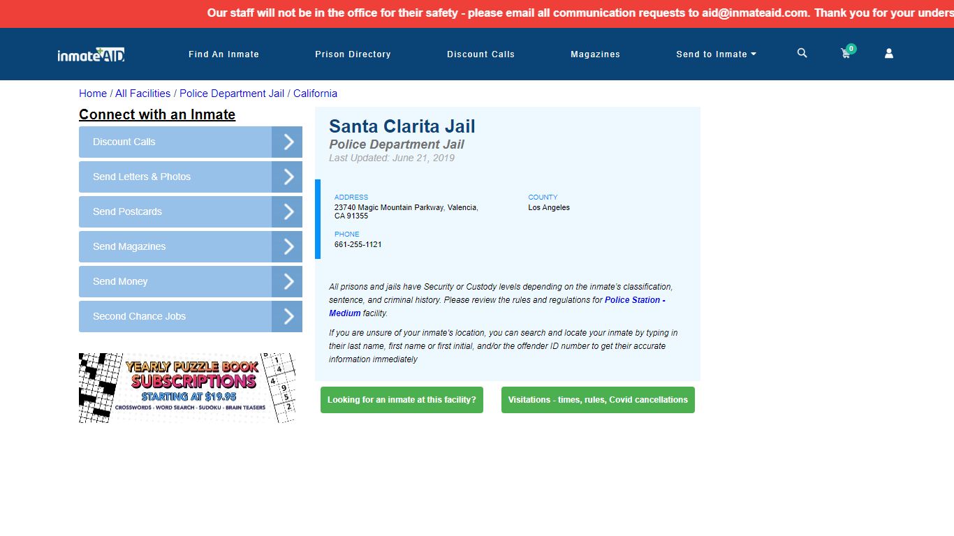 Santa Clarita Jail & Inmate Search - Valencia, CA