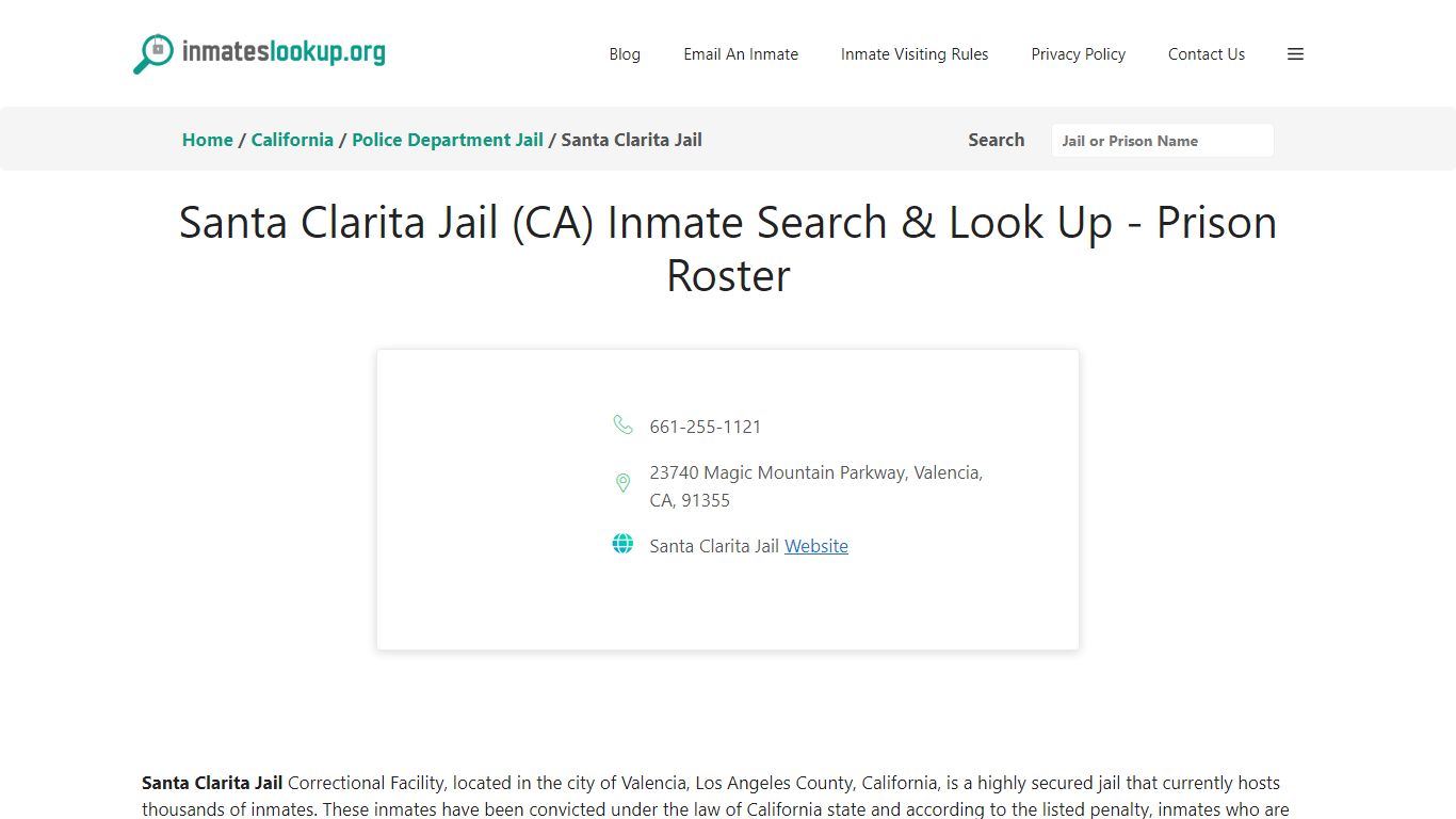 Santa Clarita Jail (CA) Inmate Search & Look Up - Prison Roster