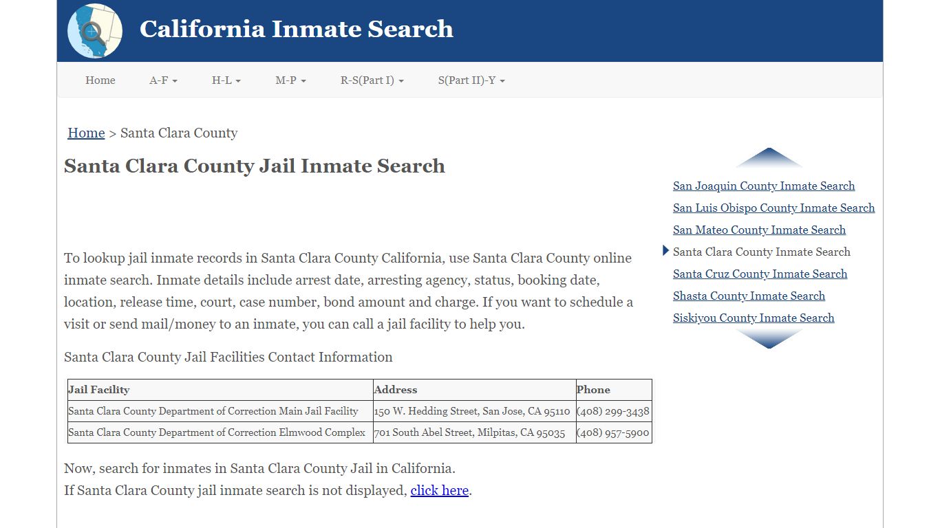 Santa Clara County Jail Inmate Search